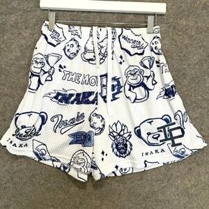 Inaka Power Mob Shorts Mens Medium Graphic Mesh‎ White Blue Ape Bear Champion